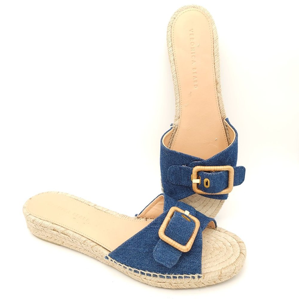 NEW Veronica Beard Apa Buckle Sandal Womens 9 Wedge Espadrille Denim Blue